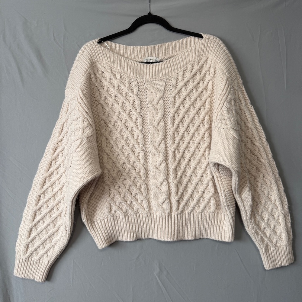 Gentle Fawn Womens Oversized Chunky Cable Knit Sweater XL Cream Boat Neck Ribbed